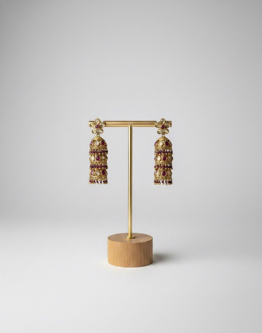 Royal Ruby & Pearl Temple Jhumka Earrings