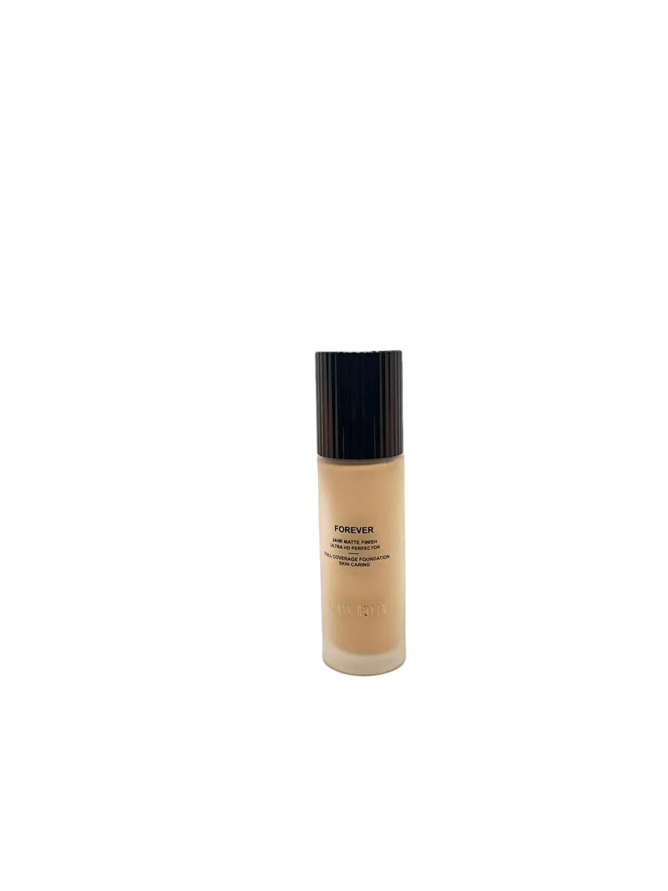 Foundation bottle with black cap on a white background