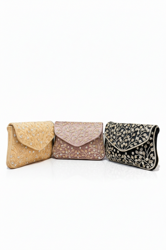 Regal Bloom Embroidered Clutch