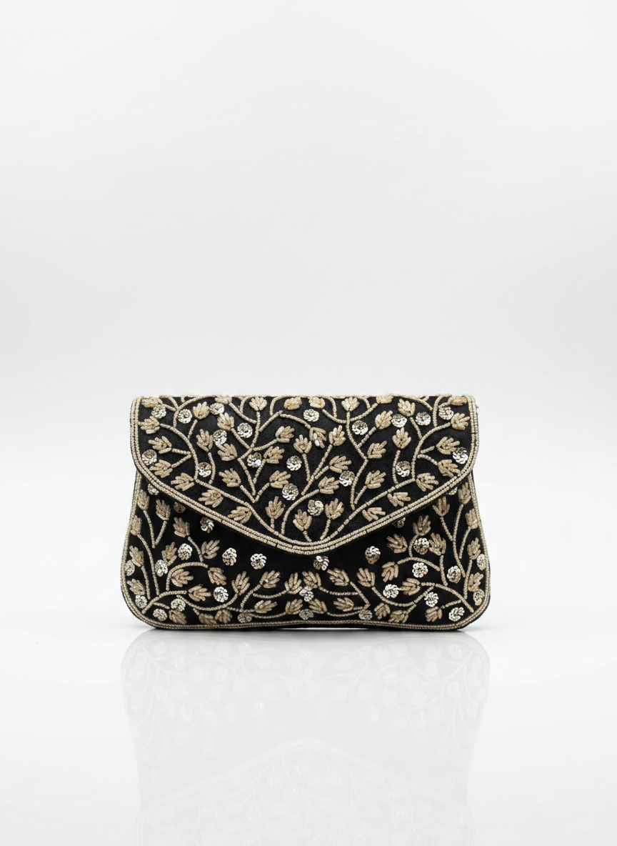 Regal Bloom Embroidered Clutch