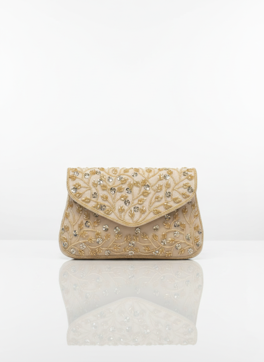 Regal Bloom Embroidered Clutch