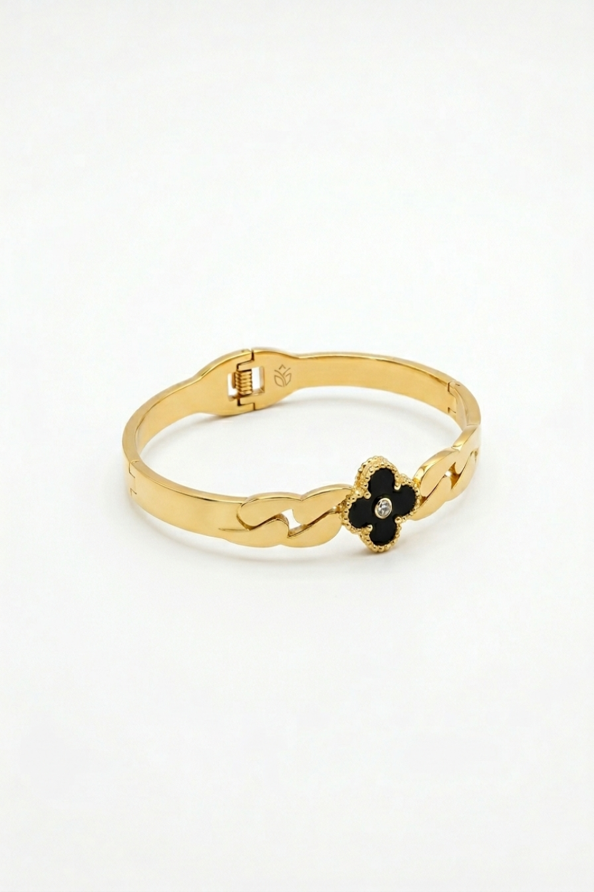 Midnight Clover Gold Bangle