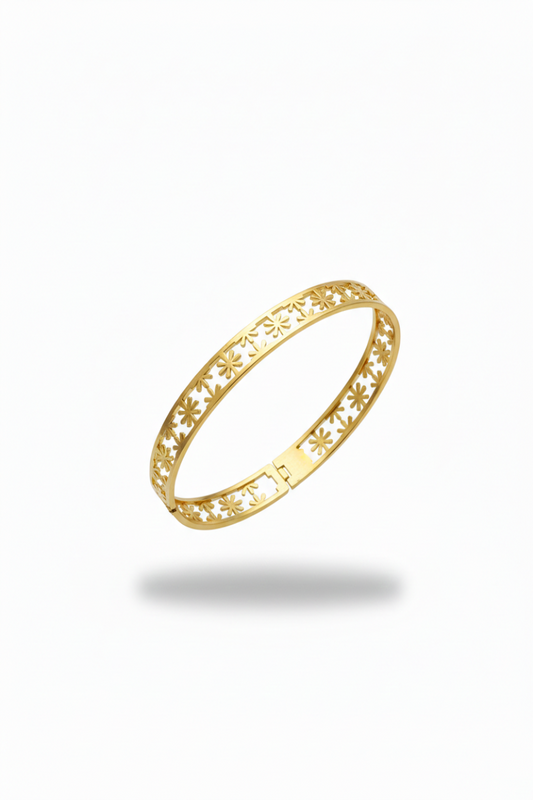 Floral Cutwork Gold Bangle