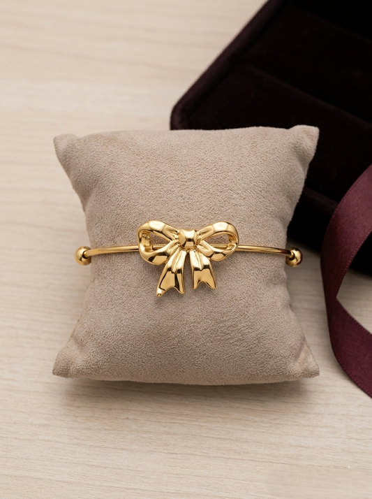 Golden Bow Charm Cuff Bangle