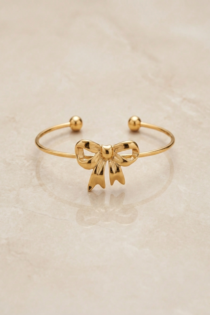 Golden Bow Charm Cuff Bangle