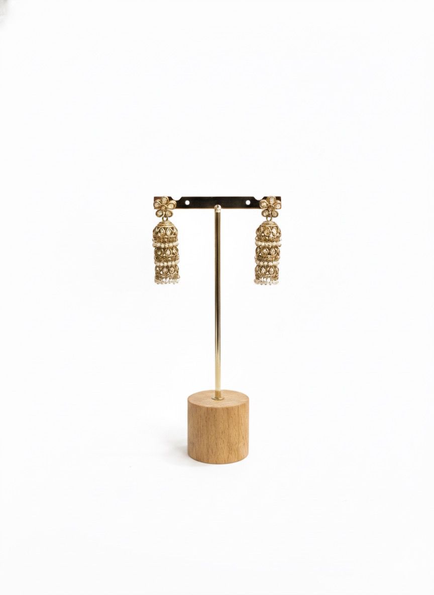 Royal Ruby & Pearl Temple Jhumka Earrings