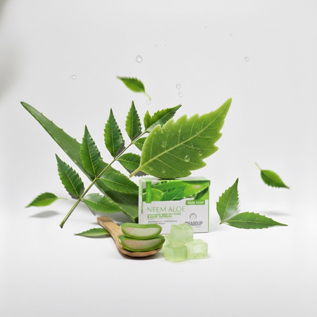 Meadow Leaf Clinically Proven Neem Aloe Bath Soap - prevents skin itchiness & acne break outs - 100gm