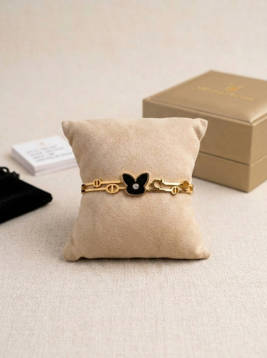 Midnight Butterfly Gold Bangle