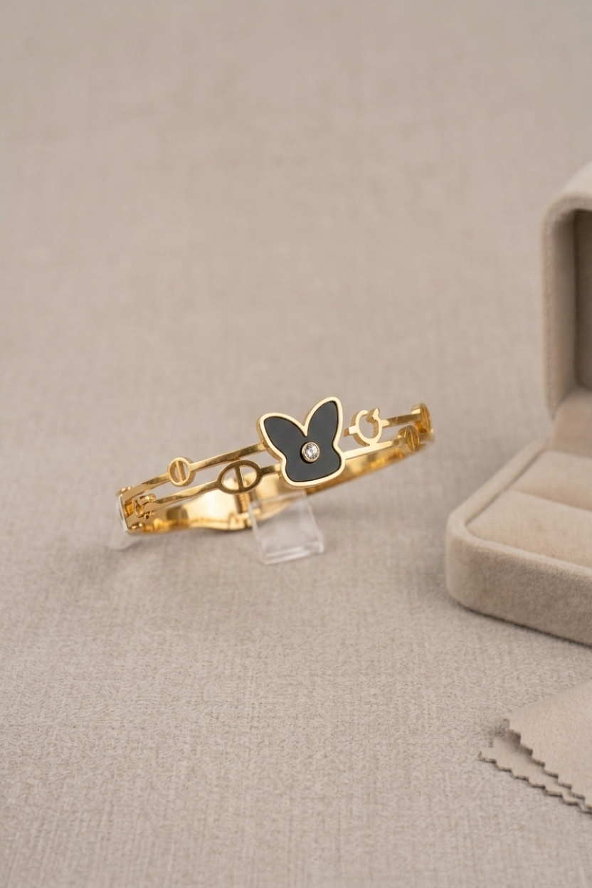 Midnight Butterfly Gold Bangle