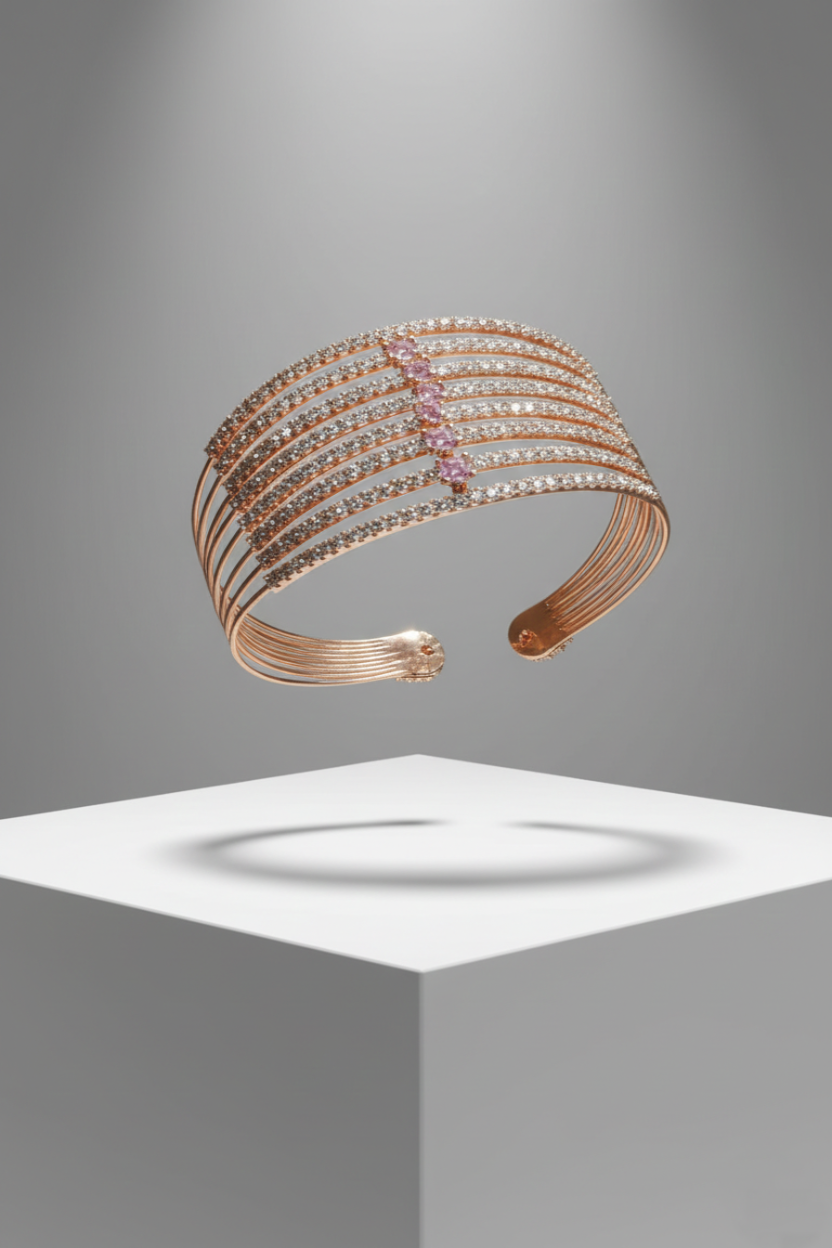 Rose Gold Multi-Line Elegant Cuff Bracelet
